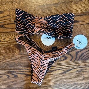 JMP Aubrey Zebra-Print Peach & Black Bikini Set